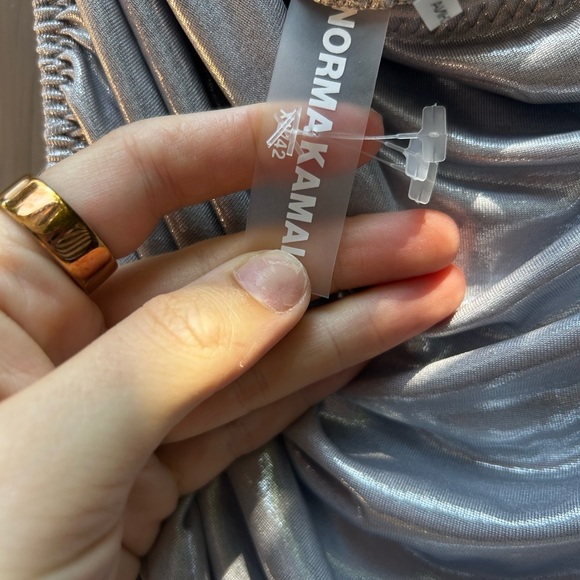 NORMA KAMALI Diana One-Shoulder Fishtail Gown Silver - Picture 7 of 11